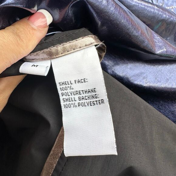 Jane Post $475 Women's Metallic Lightweight Rain Parka Jacket Blue Medium NWT - Picture 8 of 9